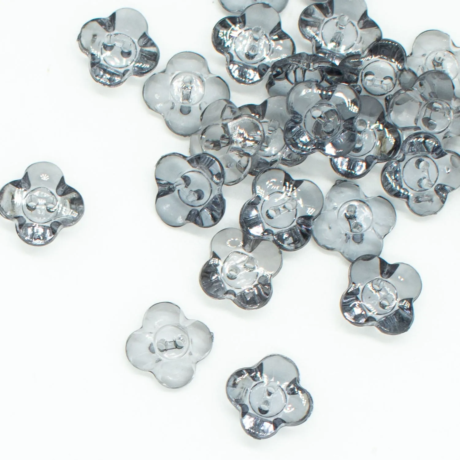 2 Hole Shiny Clear Flower Button 13mm