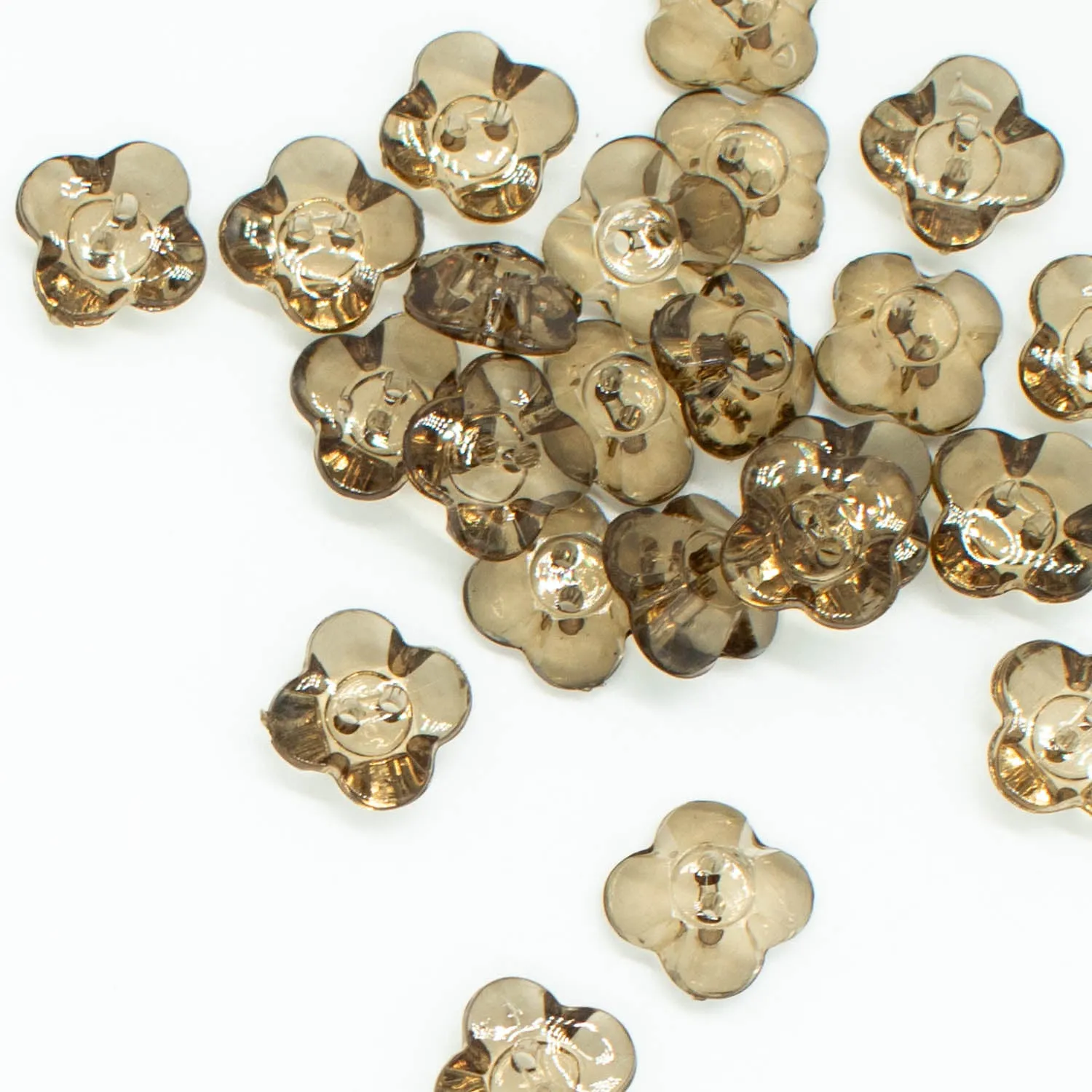 2 Hole Shiny Clear Flower Button 13mm