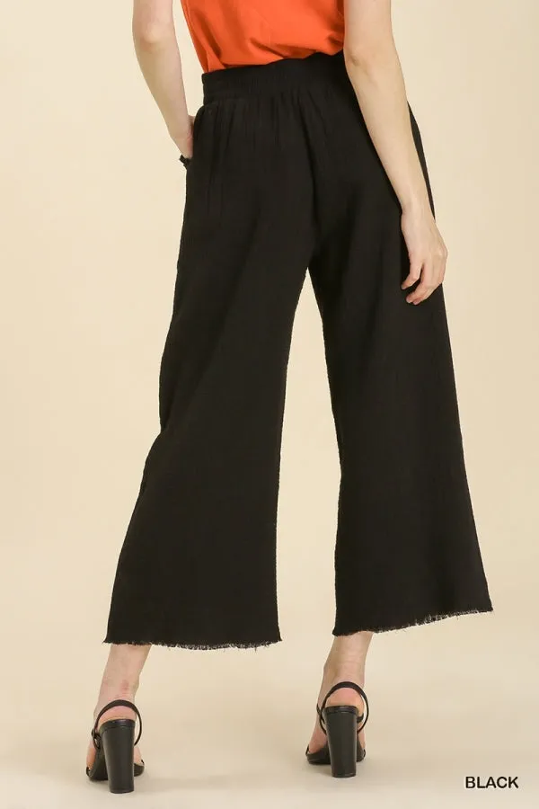 All Cotton Black Wide Leg Pant w/ Elastic Waist