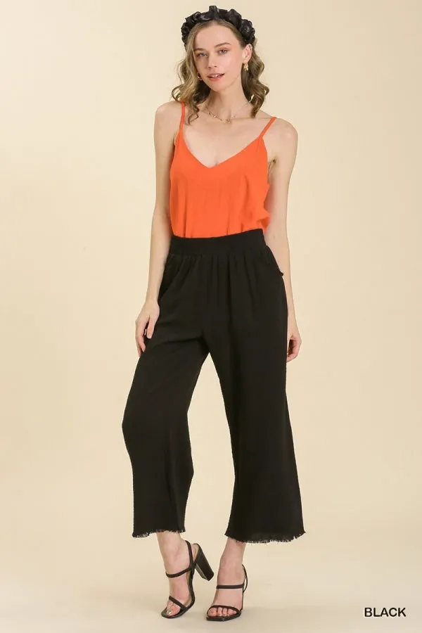 All Cotton Black Wide Leg Pant w/ Elastic Waist