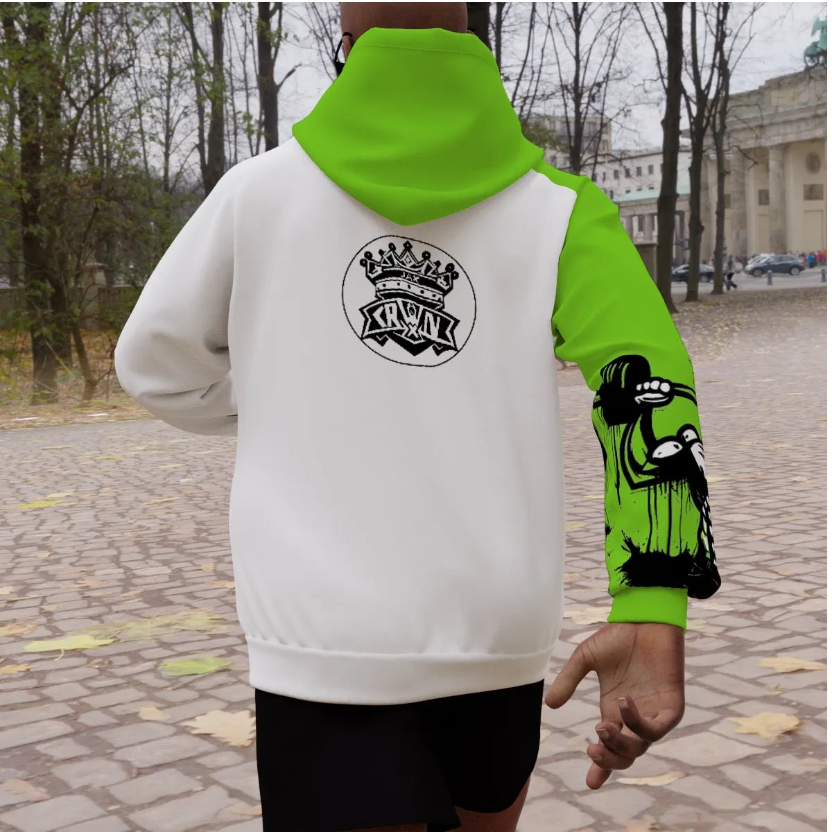 All-Over Print Men's Heavy Fleece Raglan Hoodie green/white weightlifting theme