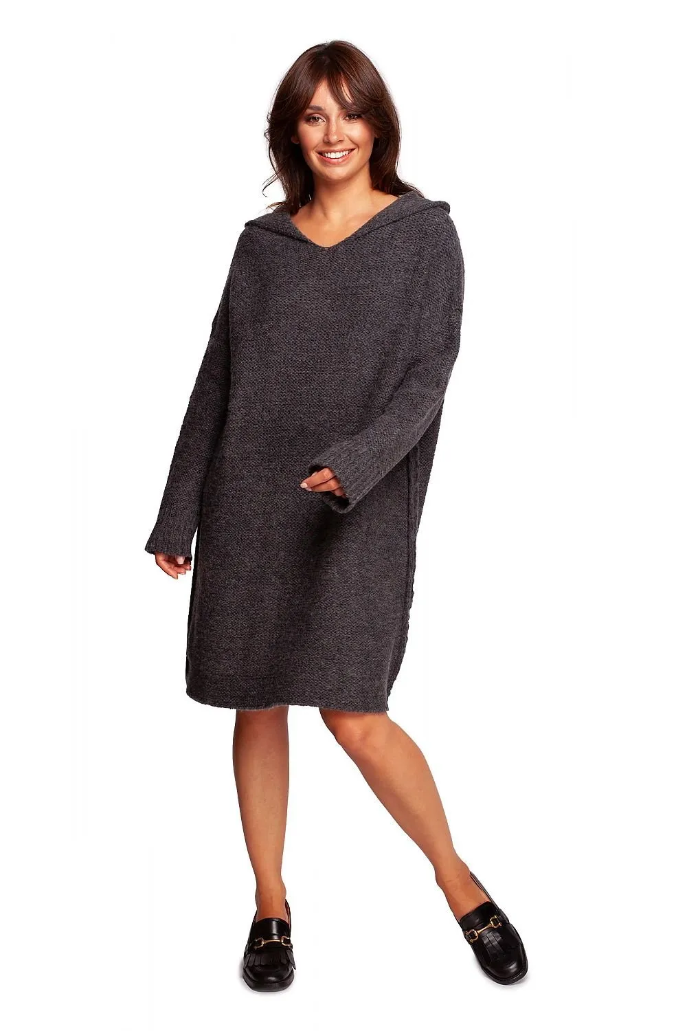 Autumn Elegance Hooded Sweater Dress