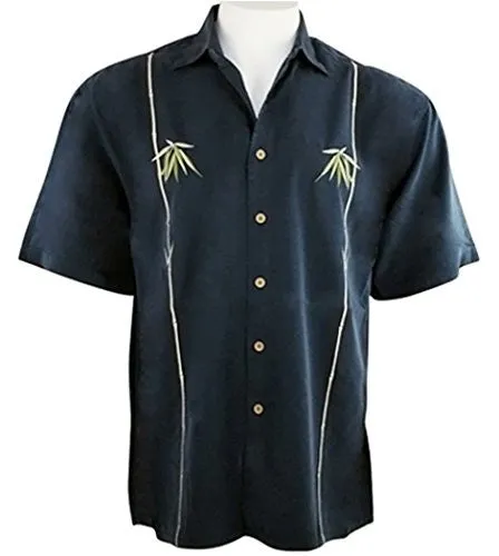 Bamboo Cay - Dual Bamboo, Tropical Style Black Shirt Background Embroidered