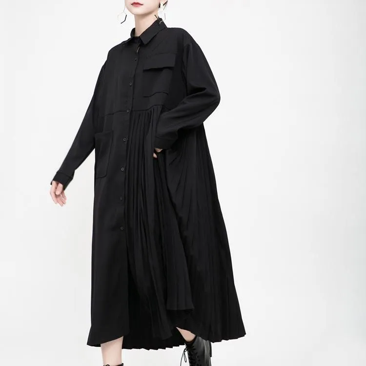 Black Casual Women Long Shirts Cozy Dresses