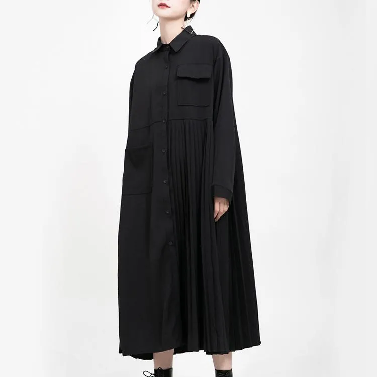 Black Casual Women Long Shirts Cozy Dresses