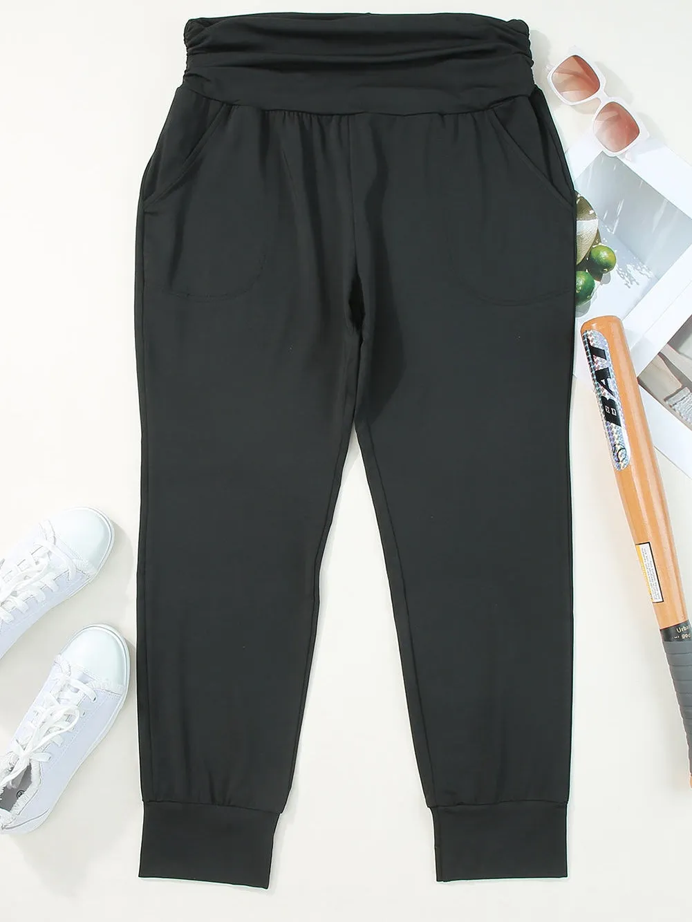 Black Plus Size High Waist Pocketed Skinny Pants