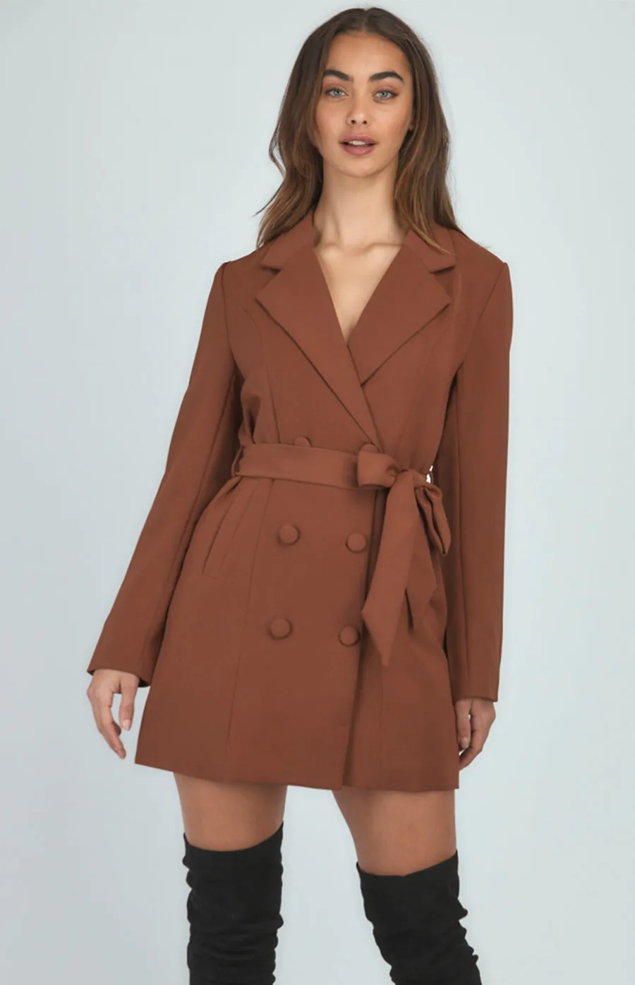 Blazer Dress With Button Details And Belt