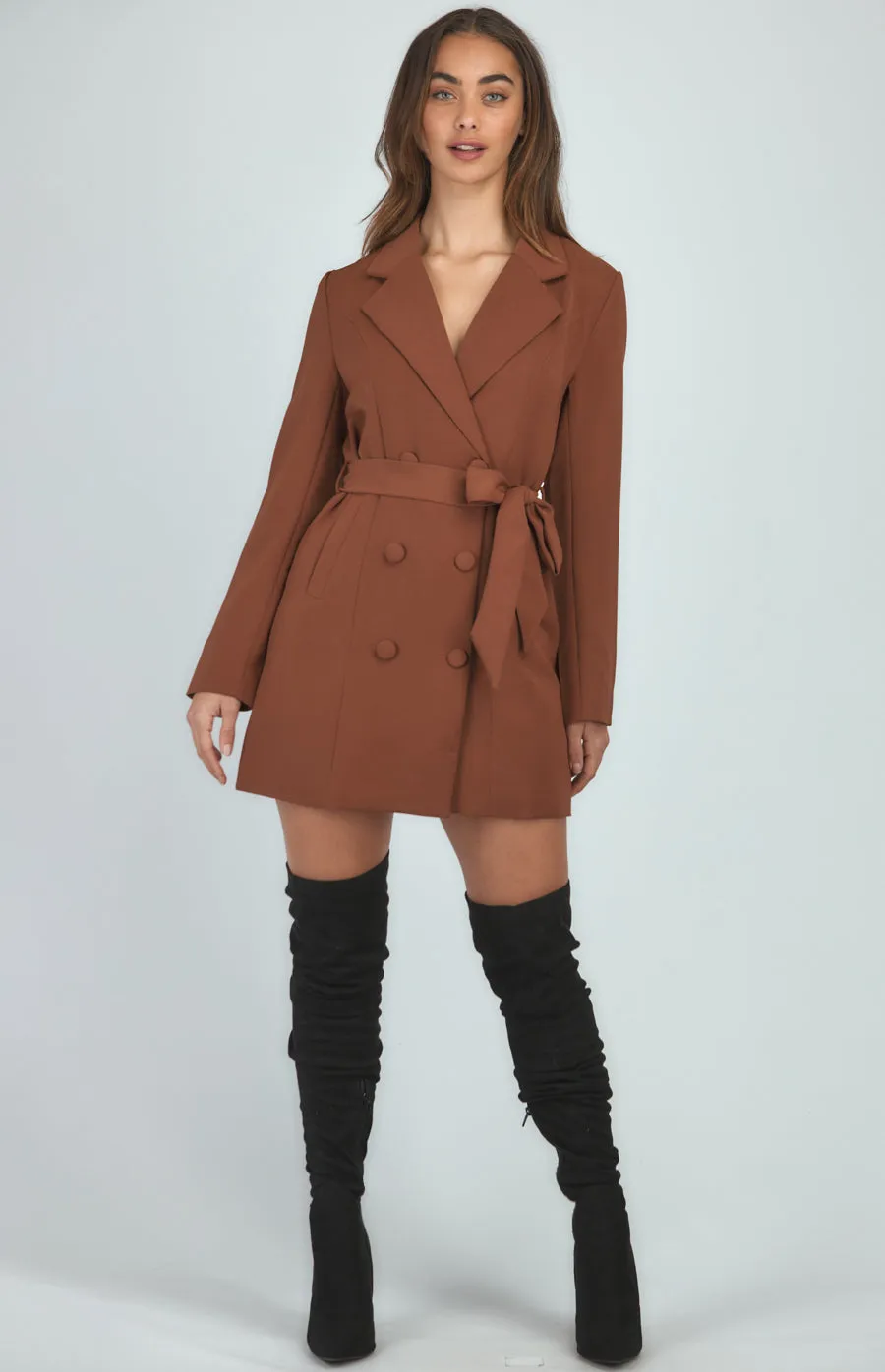 Blazer Dress With Button Details And Belt