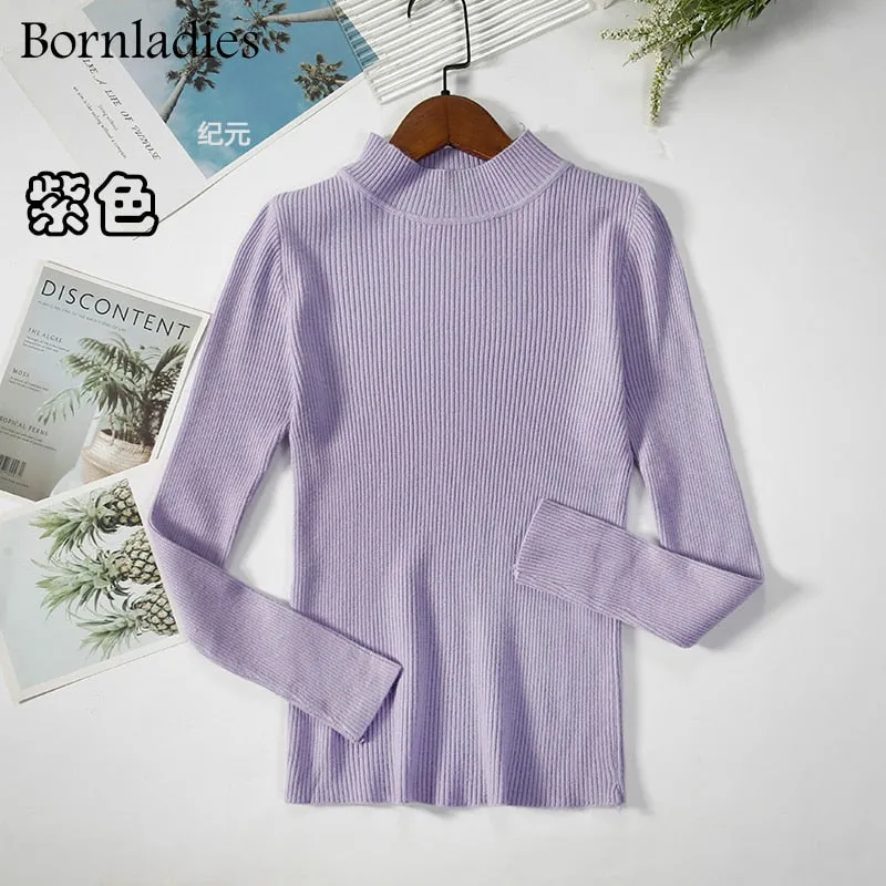 Bornladies Autumn Winter Basic Turtleneck Knitting Bottoming Warm Sweaters 2021 Women's Pullovers Solid Minimalist Cheap Tops