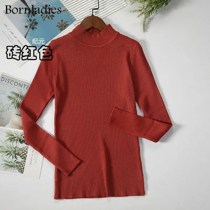 Bornladies Autumn Winter Basic Turtleneck Knitting Bottoming Warm Sweaters 2021 Women's Pullovers Solid Minimalist Cheap Tops