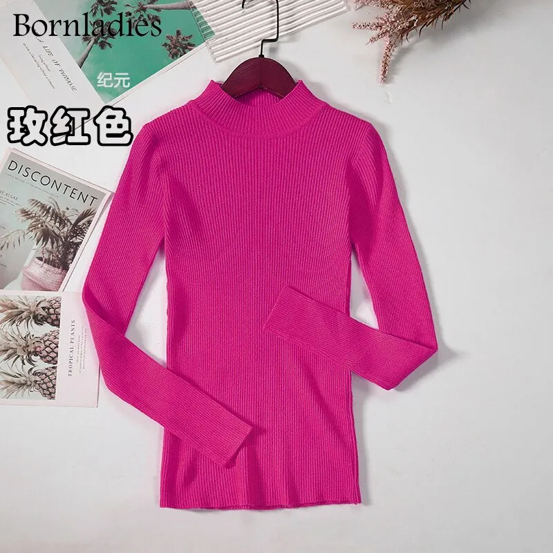 Bornladies Autumn Winter Basic Turtleneck Knitting Bottoming Warm Sweaters 2021 Women's Pullovers Solid Minimalist Cheap Tops