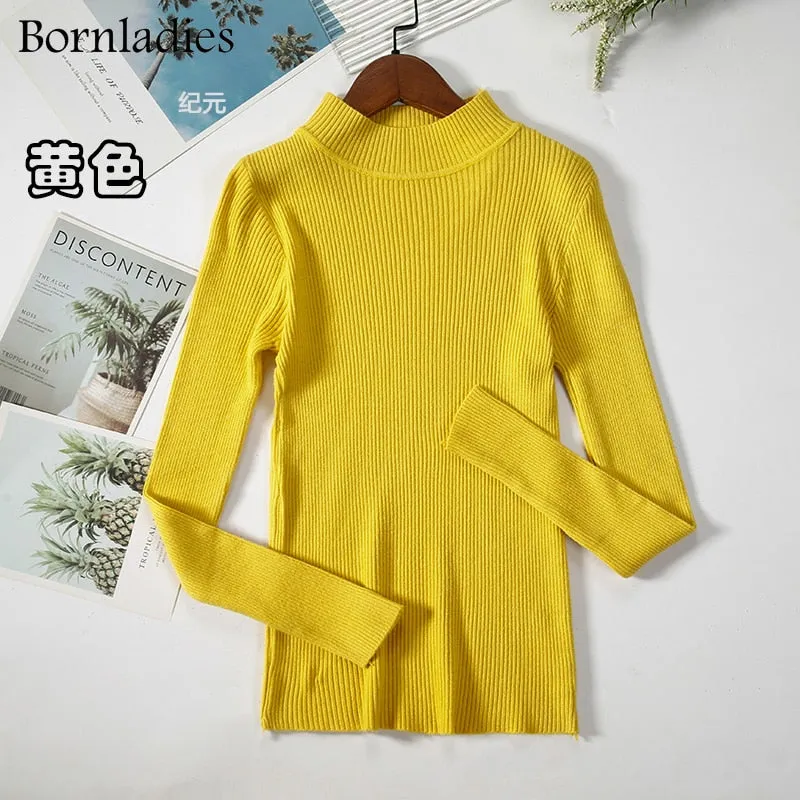 Bornladies Autumn Winter Basic Turtleneck Knitting Bottoming Warm Sweaters 2021 Women's Pullovers Solid Minimalist Cheap Tops