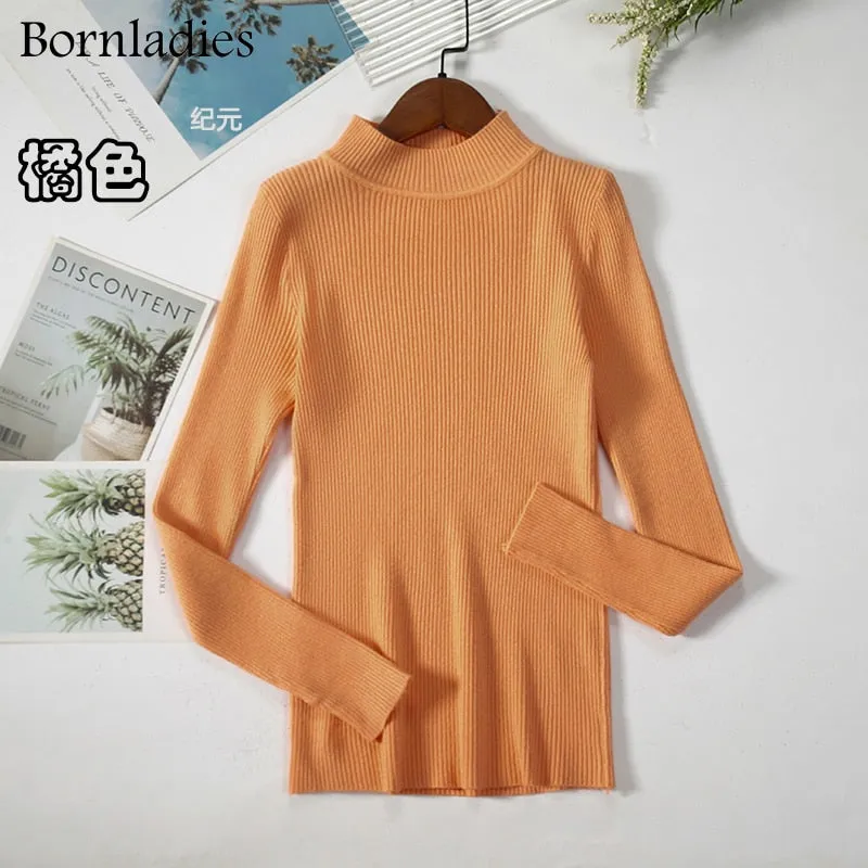 Bornladies Autumn Winter Basic Turtleneck Knitting Bottoming Warm Sweaters 2021 Women's Pullovers Solid Minimalist Cheap Tops