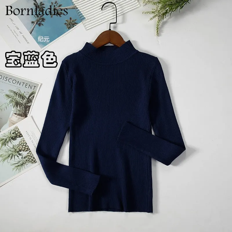 Bornladies Autumn Winter Basic Turtleneck Knitting Bottoming Warm Sweaters 2021 Women's Pullovers Solid Minimalist Cheap Tops