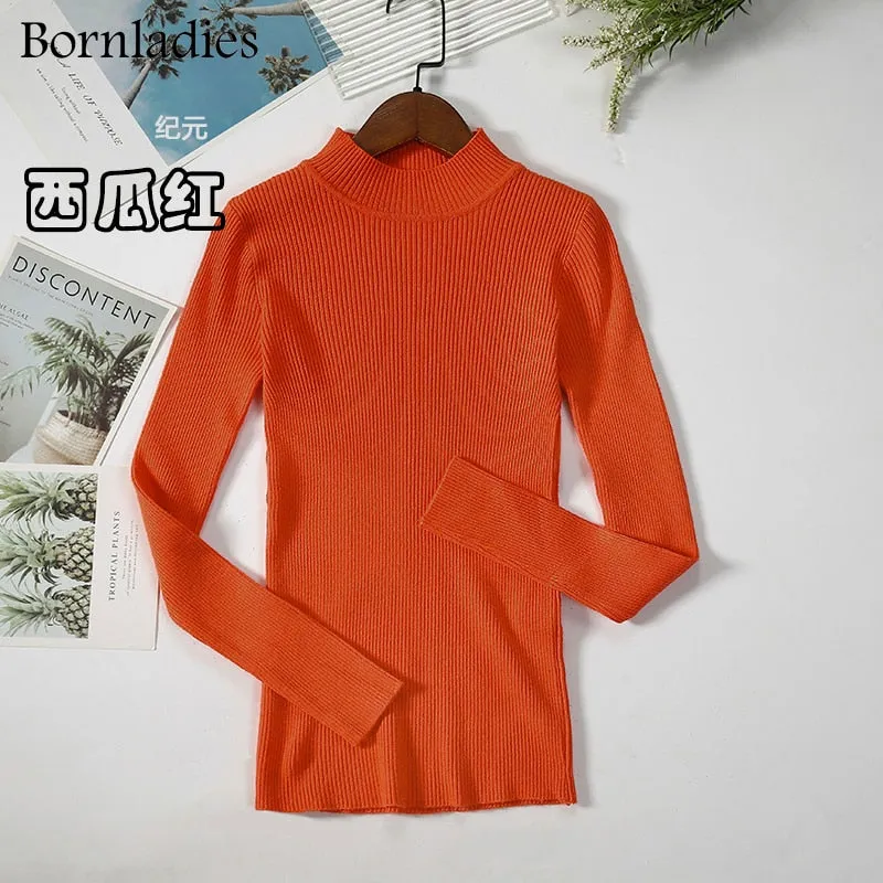 Bornladies Autumn Winter Basic Turtleneck Knitting Bottoming Warm Sweaters 2021 Women's Pullovers Solid Minimalist Cheap Tops