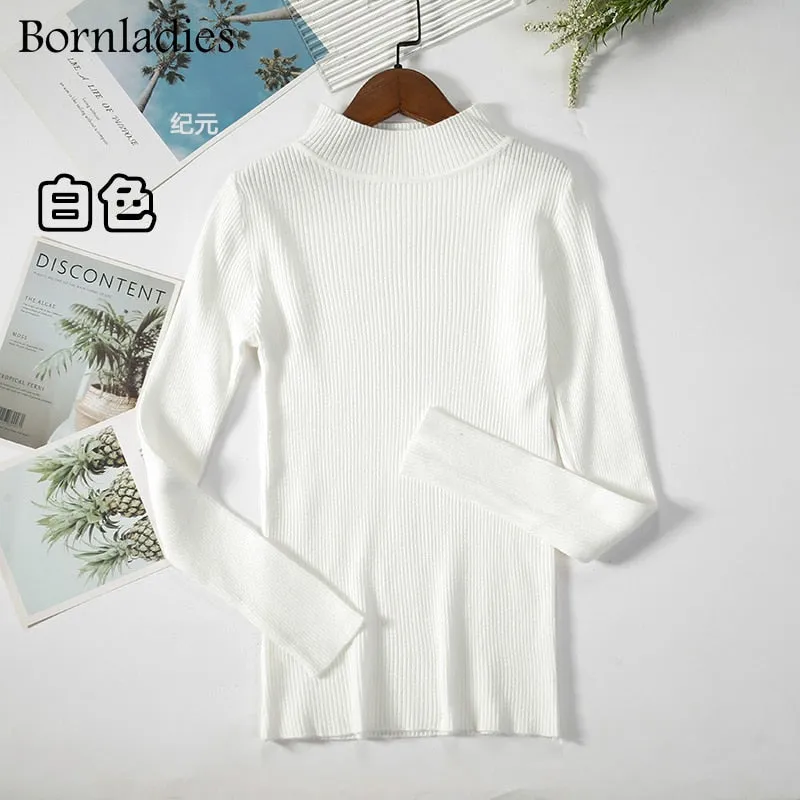 Bornladies Autumn Winter Basic Turtleneck Knitting Bottoming Warm Sweaters 2021 Women's Pullovers Solid Minimalist Cheap Tops