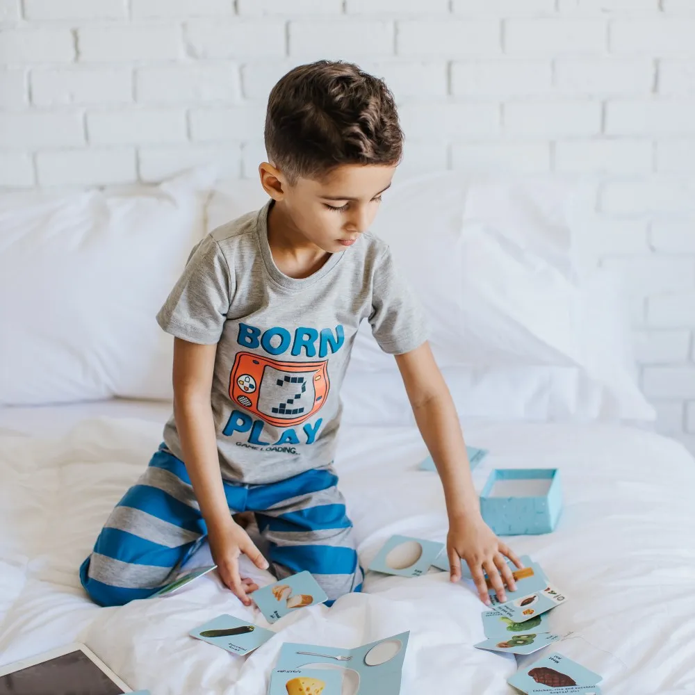 Boys summer pajama set Game play t-shirt  blue striped pants