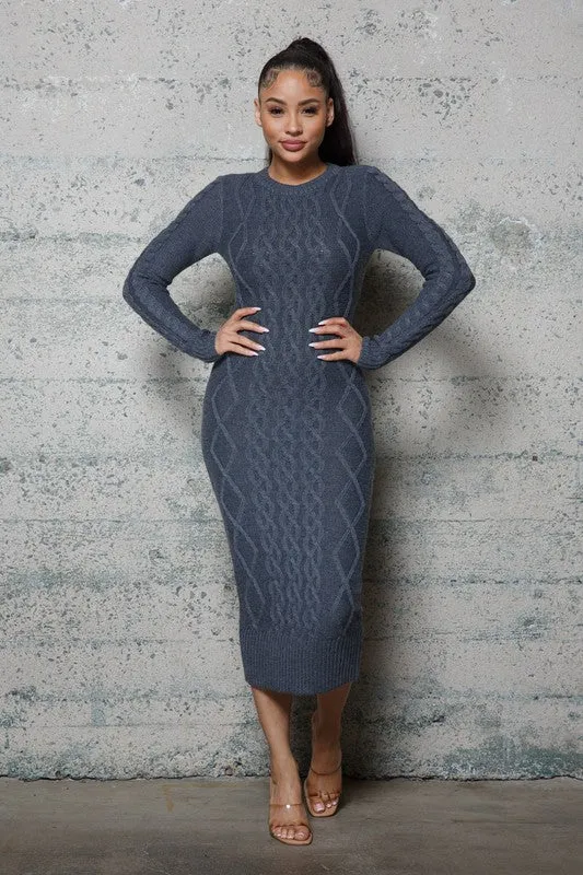 Charlize Cable Pattern Sweater Long Dresses - Mocha