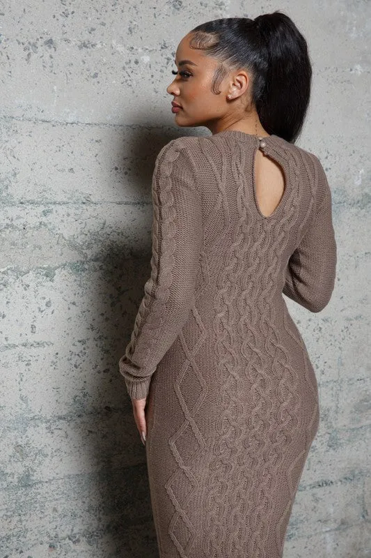 Charlize Cable Pattern Sweater Long Dresses - Mocha