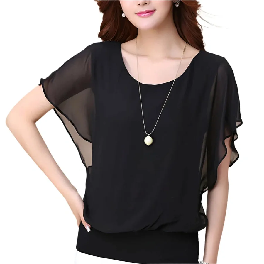 Chiffon Flutter Sleeve Blouse Tops