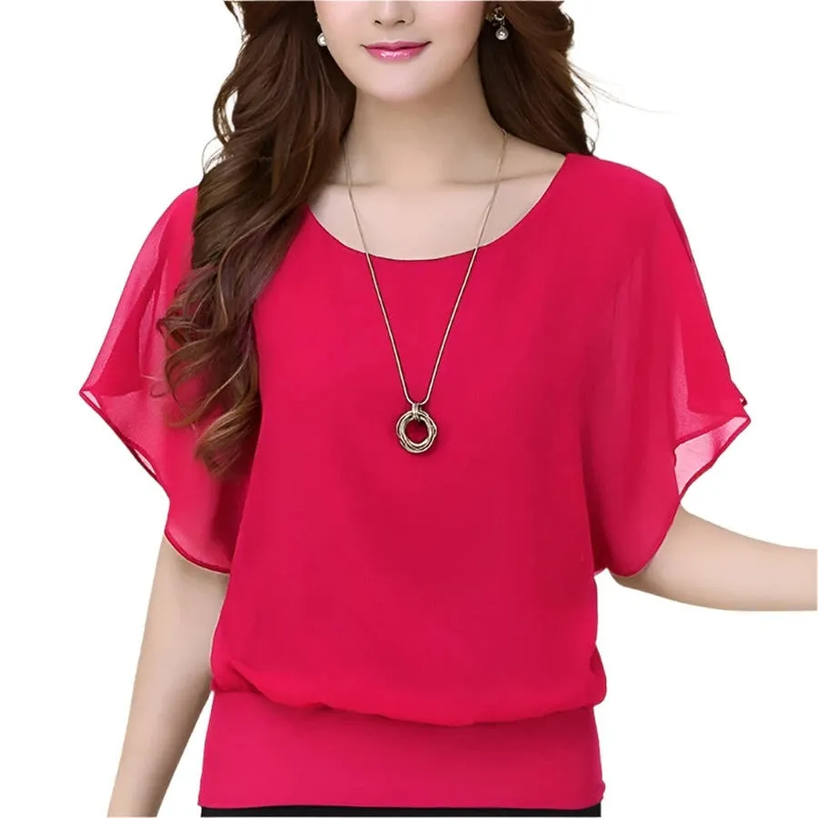 Chiffon Flutter Sleeve Blouse Tops