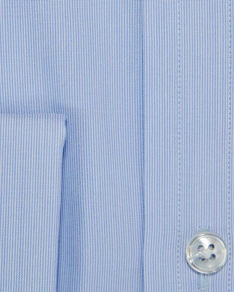 Classic Fit Sky Blue Hairline Stripe Cotton Poplin Shirt with Cut-away Collar & Double Cuff