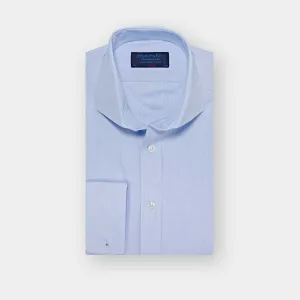 Classic Fit Sky Blue Hairline Stripe Cotton Poplin Shirt with Cut-away Collar & Double Cuff