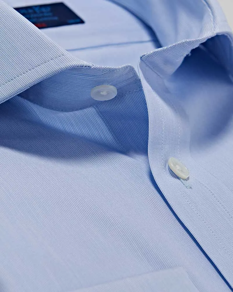 Classic Fit Sky Blue Hairline Stripe Cotton Poplin Shirt with Cut-away Collar & Double Cuff