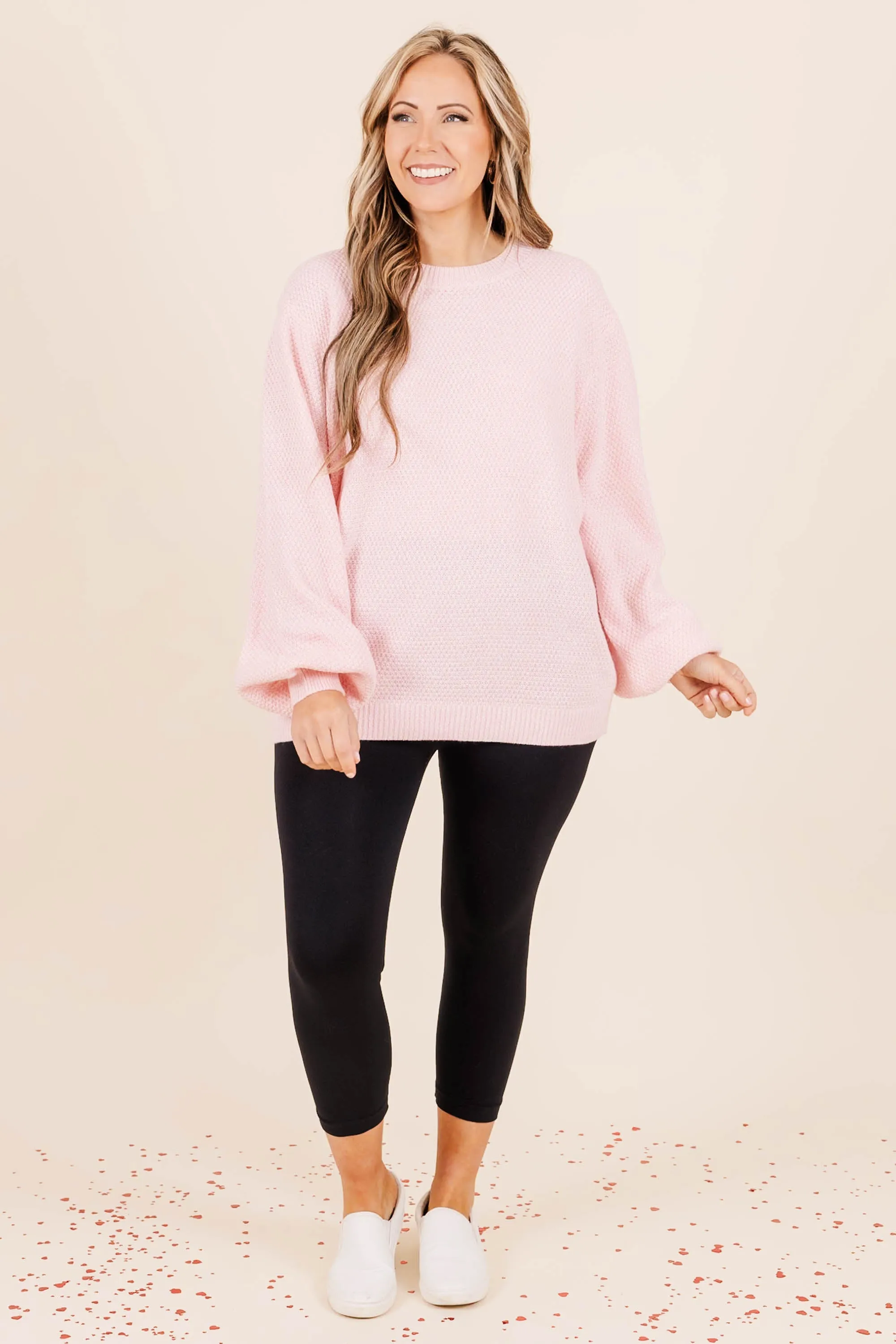 Cozy Bubble Sleeve Sweater, Spring Pink