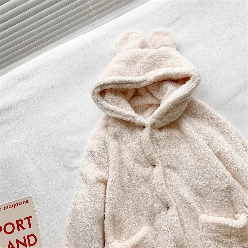 Cozy Kawaii Bear Fluffy Plush Hoodie Coat