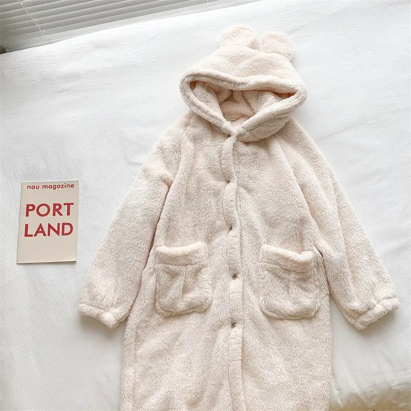 Cozy Kawaii Bear Fluffy Plush Hoodie Coat