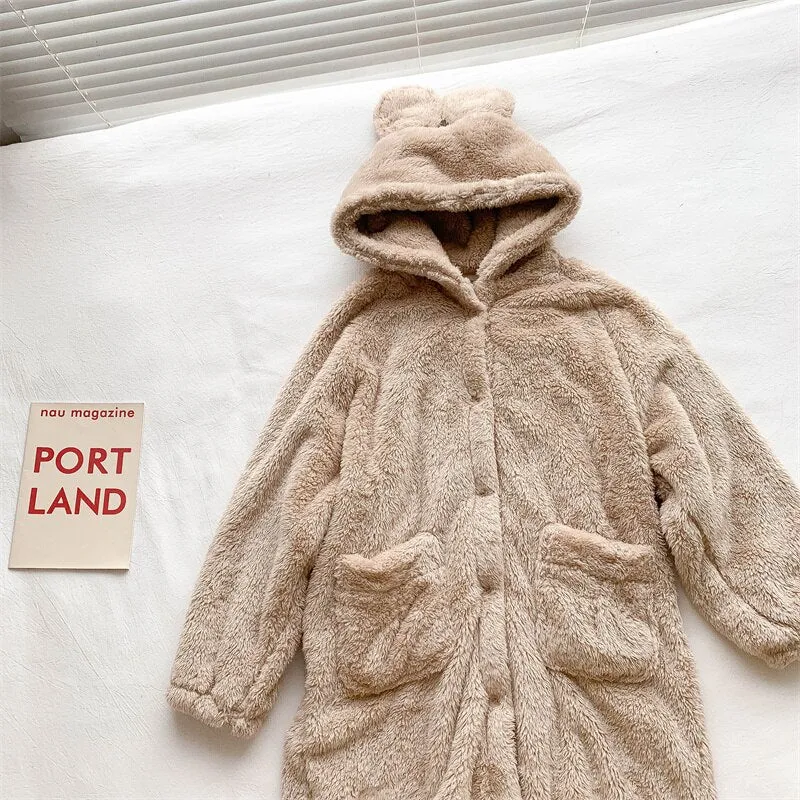 Cozy Kawaii Bear Fluffy Plush Hoodie Coat