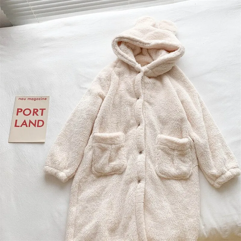 Cozy Kawaii Bear Fluffy Plush Hoodie Coat