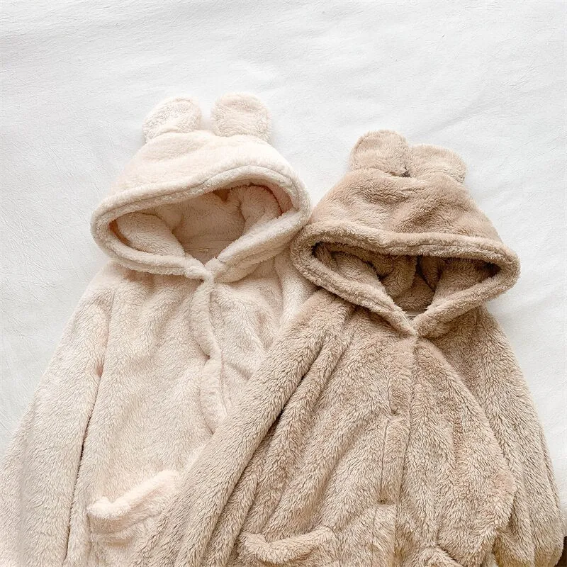 Cozy Kawaii Bear Fluffy Plush Hoodie Coat