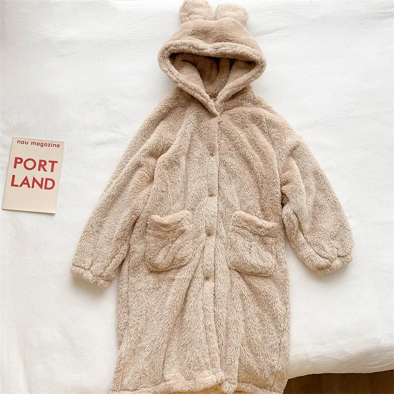 Cozy Kawaii Bear Fluffy Plush Hoodie Coat