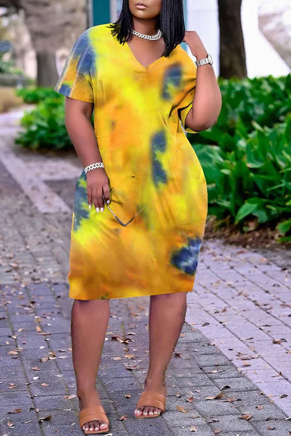 Cozy Tie Dye V-neck Pocket Casual Dress