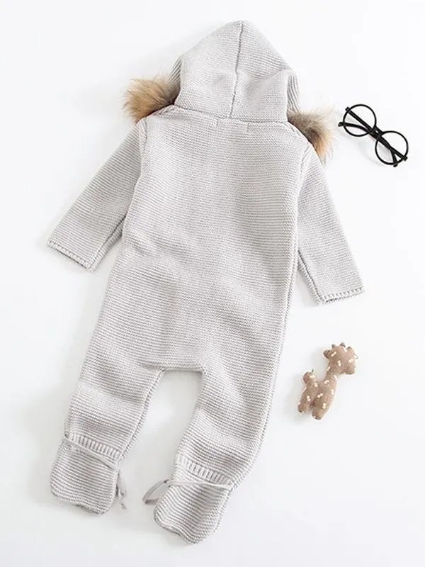 Double-breasted Hoodie Baby Knitted Gray Onesie