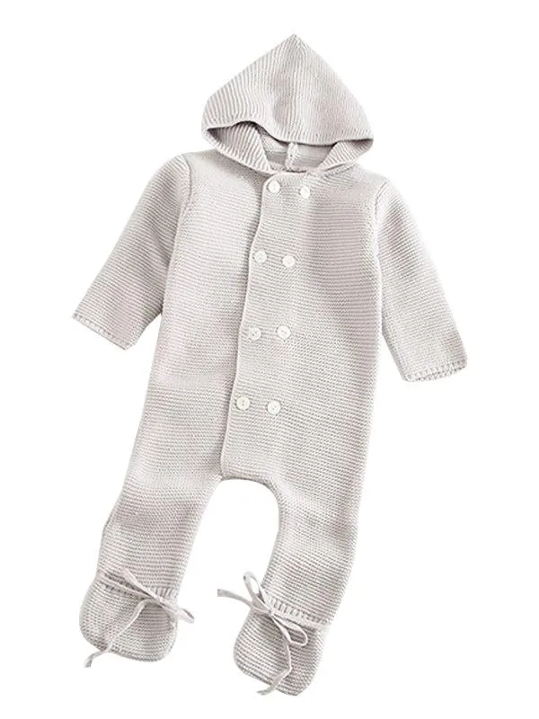 Double-breasted Hoodie Baby Knitted Gray Onesie