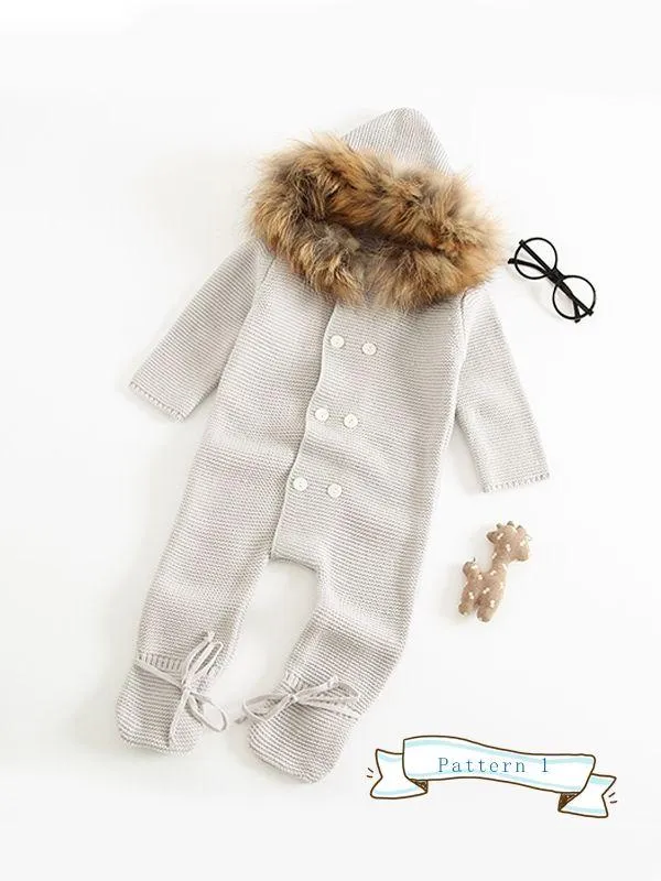 Double-breasted Hoodie Baby Knitted Gray Onesie