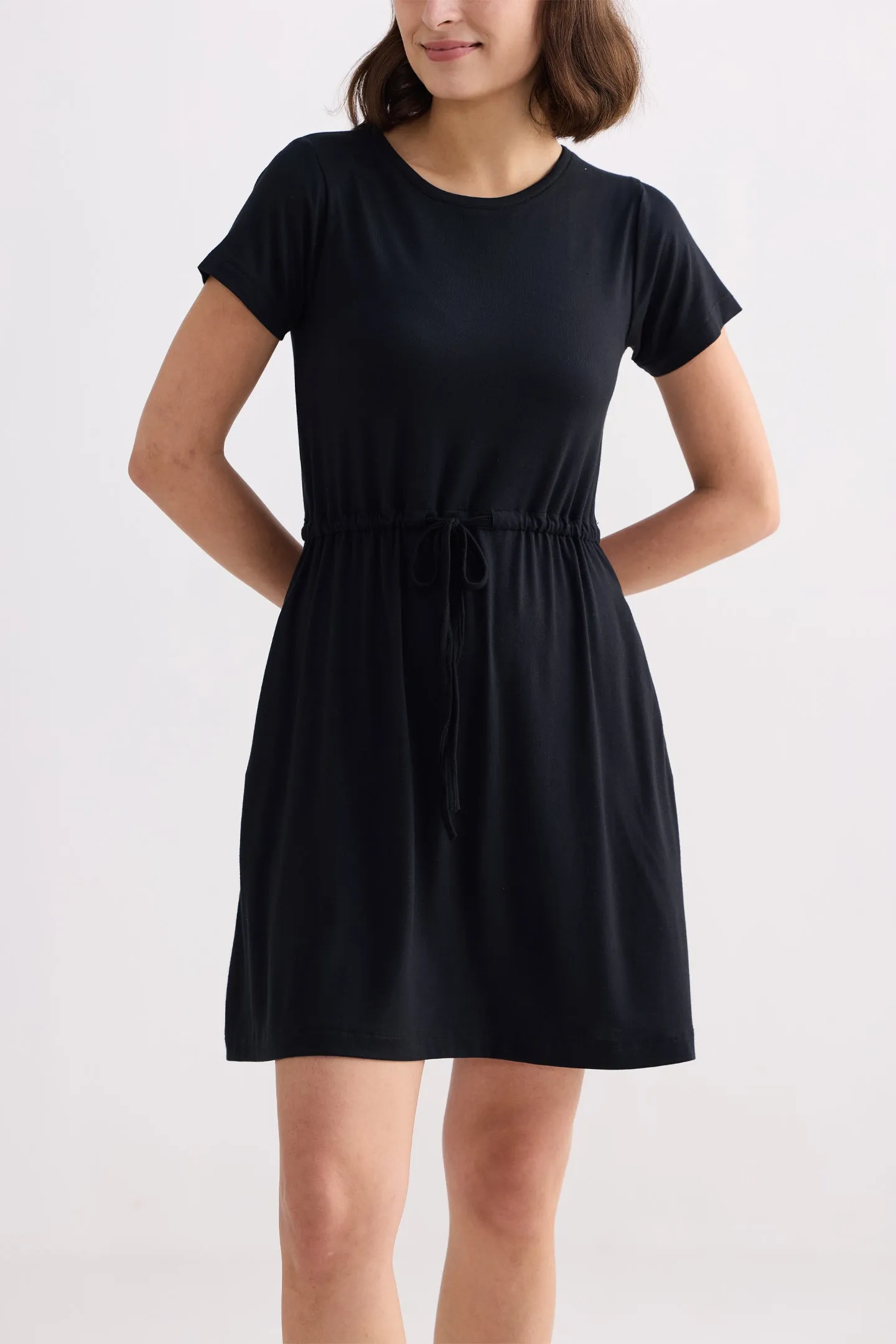 Drawstring Short T-shirt Dress in Black