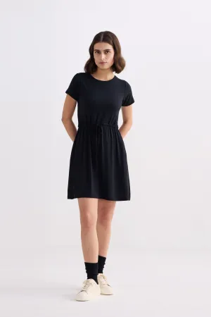 Drawstring Short T-shirt Dress in Black