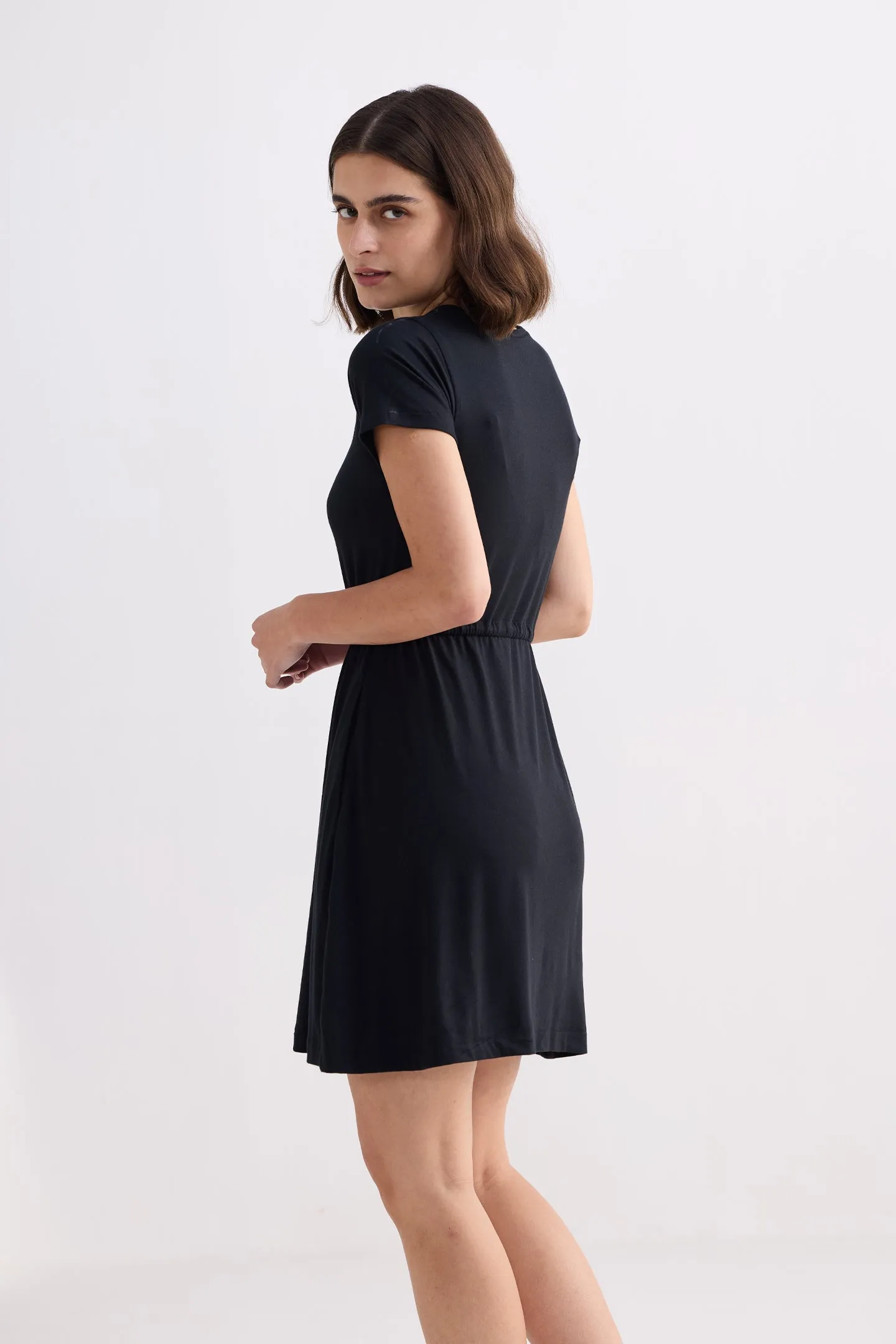 Drawstring Short T-shirt Dress in Black