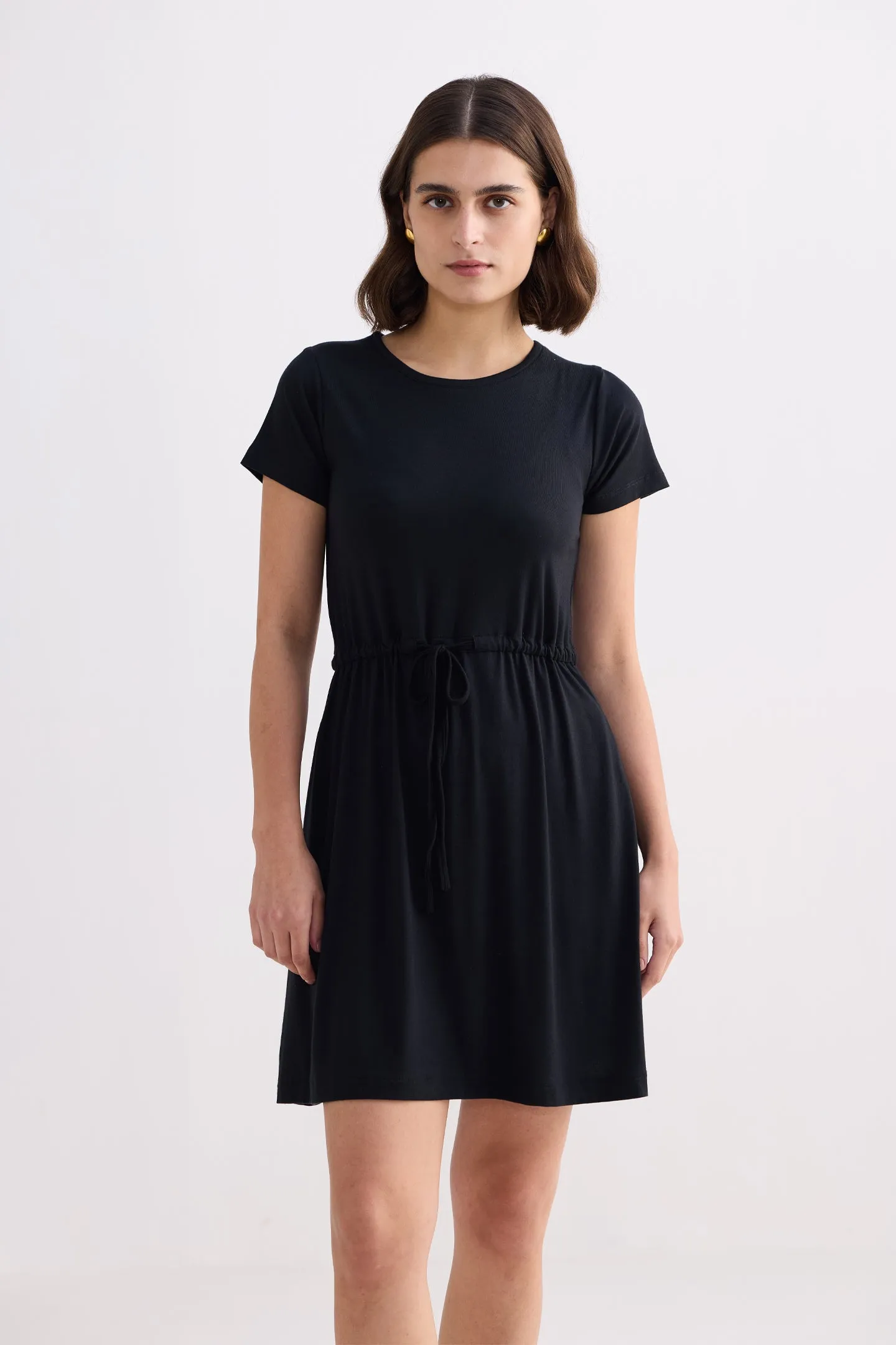 Drawstring Short T-shirt Dress in Black