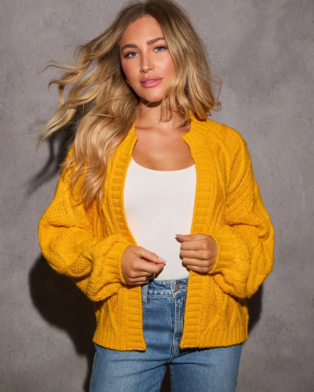 Emmy Cable Knit Open Front Cardigan