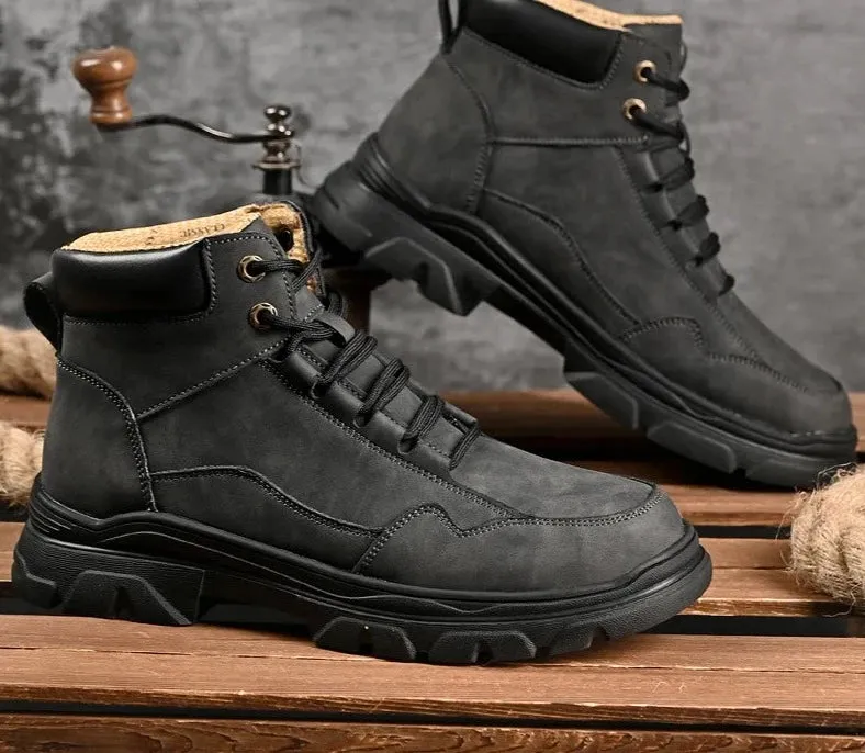 Fashion Casual Spring Autumn Ankle Boots Outdoor Lace Up Comfortable Business Non-Slip Split Leather Boots Size 38-46