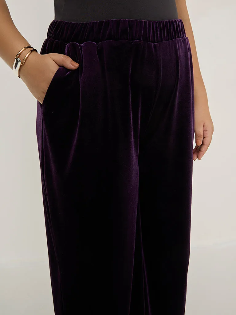 Gia Purple Velveteen High-Rise Pants