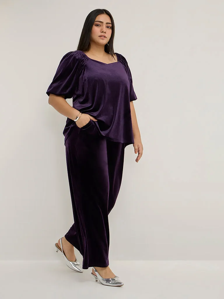 Gia Purple Velveteen High-Rise Pants