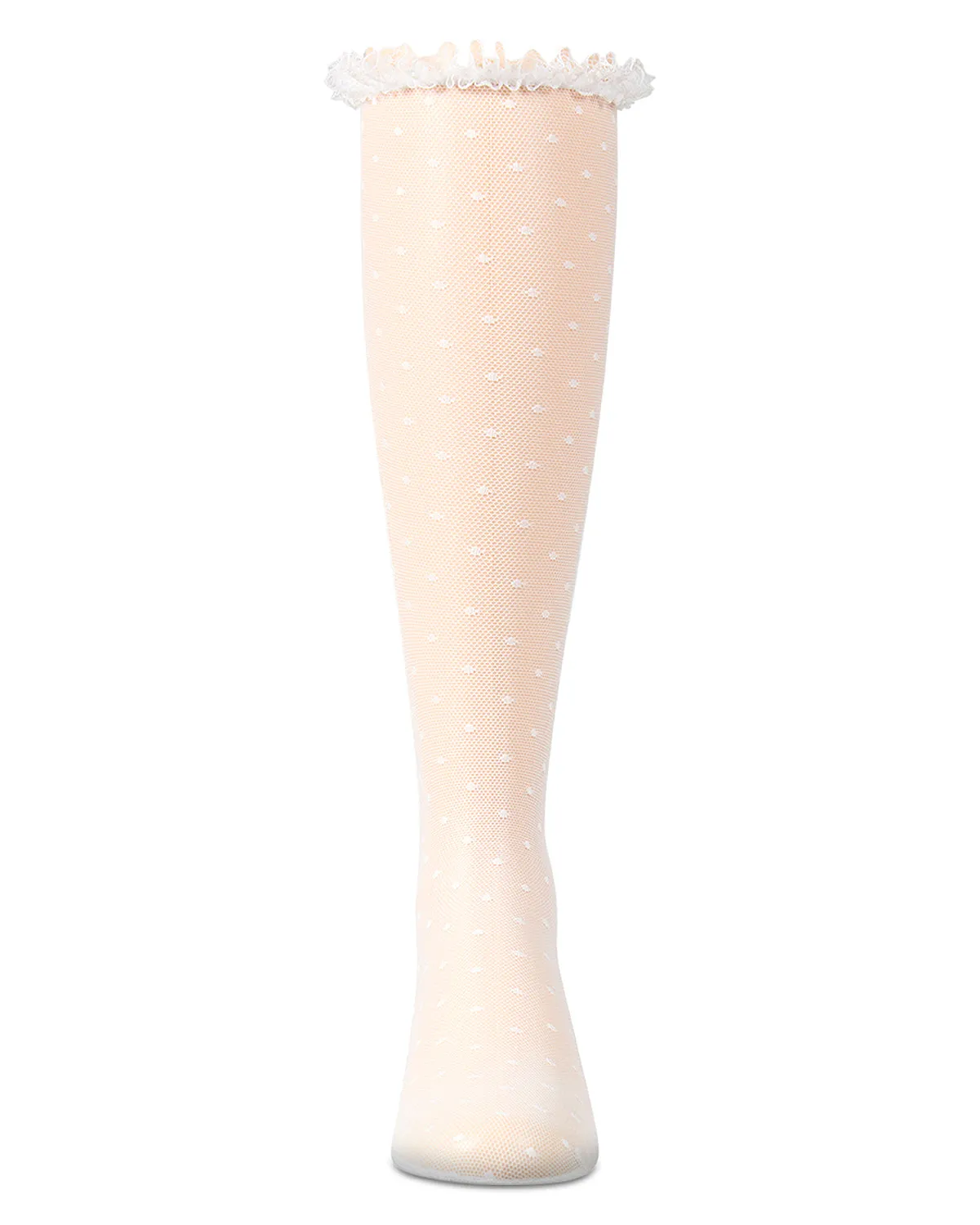 Girls Lace Trimmed Dot Mesh Knee Sock