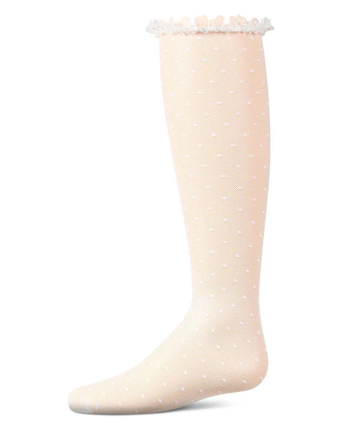 Girls Lace Trimmed Dot Mesh Knee Sock