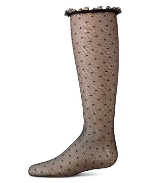 Girls Lace Trimmed Dot Mesh Knee Sock